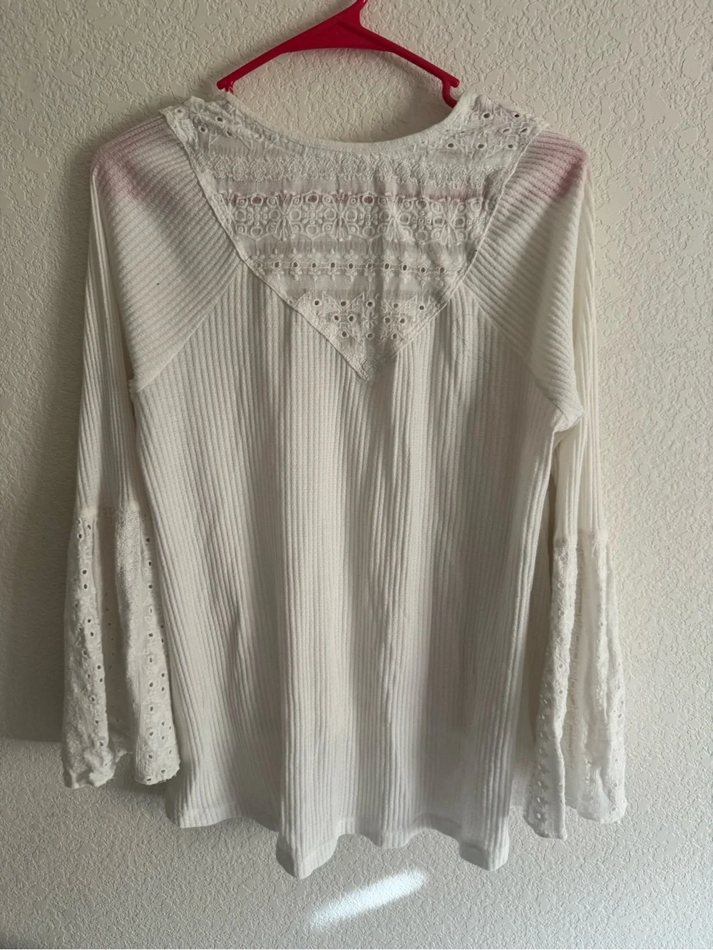 Free People Ivory Thermal Lace Bell Sleeve Boho Tunic Top XS